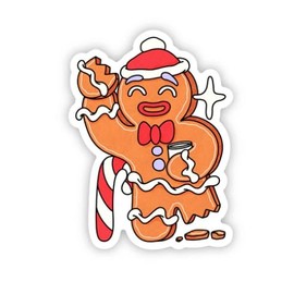 Gingerbread Man with Candycane 3 in. Sticker for Laptop Wall Car Window Bumper Guitar Refrigerator Car Body Folders Vehicle Tailgates