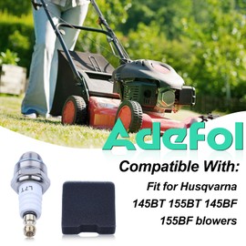 Adefol 110132179 Air Filter Tune Up Kit for Husqvarna 145BF 155BF 145BT 155BT Blowers, 145BF Air Filter Element with Fuel Line Grommet Spark Plug Primer Bulb Parts 531004430, 530058478