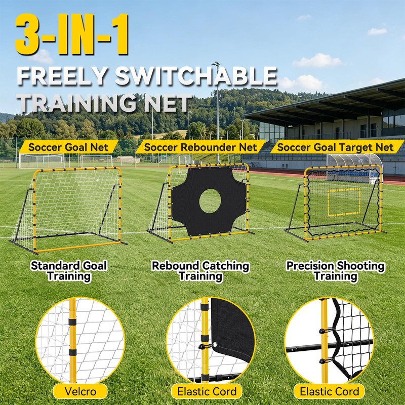 JIRTEMOT 5×4FT 3-in-1 Soccer Rebounder & Goal Net Set