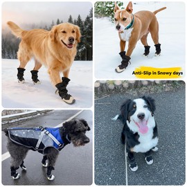 Billionchains Dog Boots for Small to Large Breed, Waterproof Paw Protectors Anti-Slip Dog Winter Shoes with Adjustable Straps, Size 5