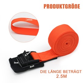 Pack of 4 Tie Down Straps 2.5 cm x 2.5 m, Lashing Straps with Clamping Lock Padding, 250 kg Load Capacity, Mounting Strap Set Including Five Tensioning Bands for Bicycle Cars, Motorcycles, Cars