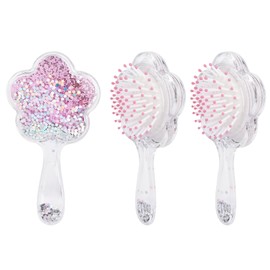 Framendino, 3 Pack Sequin Hair Brush Glitter Detangle Massage Comb Cute Mini Flower Shaped for Women
