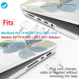 Mektron for MacBook Pro 14 Case A2442/M2 A2779 (2021/2023), Stars Plastic Hard Shell Case Cover with Keyboard Skin & Screen Protector Compatible with MacBook Pro 14 M1 Pro, Flower C006