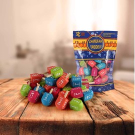 Zion Judaica Colored Wooden Dreidels 1.75" Medium Size Driedel 10 Pack Drydels in a Ziplock Bag Bulk Pack Colorful Dreidels Spinning Tops Chanukah Game Driedels for Kids Traditional Hanukkah Toy