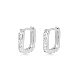 Free Bird Hoop Earrings, Popular 925 Silver, Hypoallergenic, Women's, Silver Earrings, 5A Zirconia, Adult Quality, Simple, Square, Commuting to Work