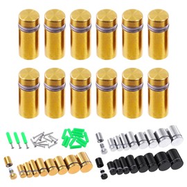 Swpeet 12 Sets 1/2" x 1" Gold Stainless Steel Standoff Screws, Wall Standoff Mounts Glass Acrylic Nail with Screws and Wall Anchors, Mounting Glass Hardware for Hanging Picture Frame