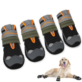SlowTon Dog Boots for Injured Paws Waterproof, Breathable Dog Paw Protectors with Reflective Strip Dual Adjustable Washable Non-Slip Dog Shoes Comfortable Dog Snow Boot for Small Medium Large Dogs