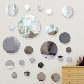 iCAGY Circle Mirror Collection 21 Pcs, Round Acrylic Mirror Wall Decor Self Adhesive Silver