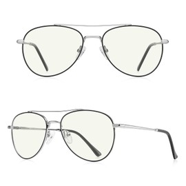 RB.Pilot - anteojos de lectura de aviador de luz azul para hombres y mujeres, marco de metal para computadora, Black Frame Silver Bridge, Lens Widthe:54 Milimeters