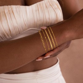 DIFOMI Gold Bracelets for Women,14K Real Gold Plated Bracelets Stack With Paperclip Snake Twisted Rope Chain Trendy Gold Jewelry Gift for Women