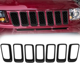 JINCHEN 7pcs Grill Mesh Inserts Clip-on Compatible with Jeep Compass 2011-2016, Front Grill Inserts Grille Cover Frame Trims (Bright black)