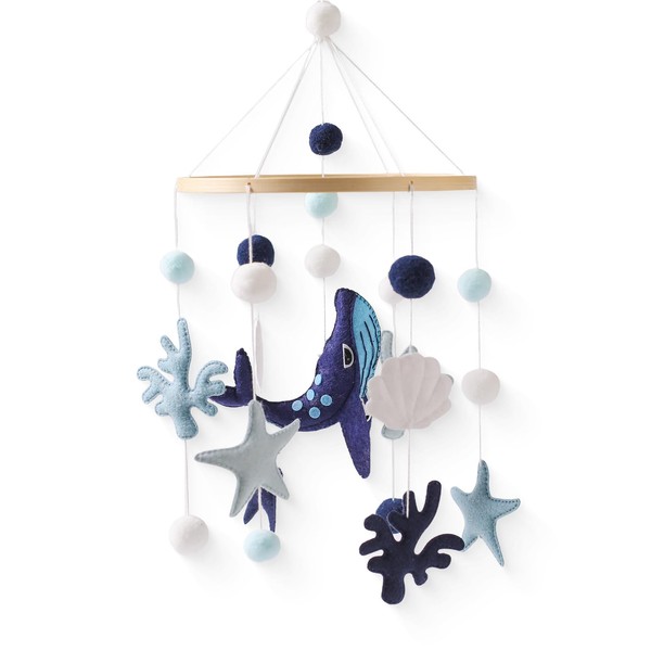 let's make Baby Mobile Wooden with Balls, Blue Whale Bed