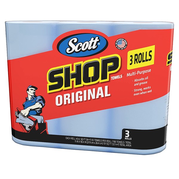 Scott 75143 Scott Shop Towels, Blue (3 Rolls, 55 Towels/Roll, 165 Towels Total)