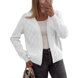 Halife Short Cardigan Sweaters for Women Lightweight Long Sleeve Soft Knit Cardigans Open Front Work Business Casual Cardigan White S