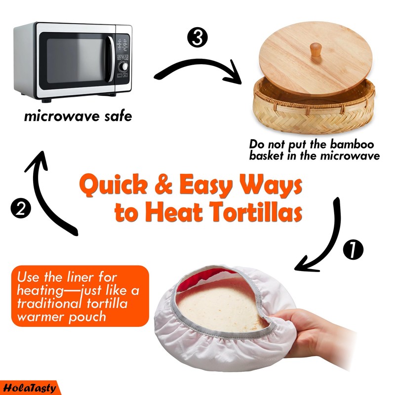 Tortilla Warmer Basket w Removable Insulation Liner, 9.4'' Large Bamboo