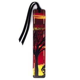 Sun and Moon Double Sided Colorful Wooden Bookmark with Hand Cut Black Suede Tassel