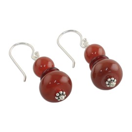 NOVICA Artisan Handmade Carnelian Dangle Earrings Beaded from Thailand Red Birthstone 'Fiery Memory'