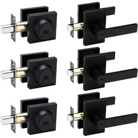 Haidms 3 Packs Black Exterior Door Lock Set with Deadbolt, Matte Black Front Door Handle and Deadbolt Set, Entry Door Locksets with Deadbolt, Heavy Duty Zinc-alloyed Front Door Lock Set