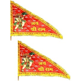 Jai Shri Ram Hanuman Ji Religious Triangle Cloth Flag for Temple, Car, Home, Office Decor, Pack of 2