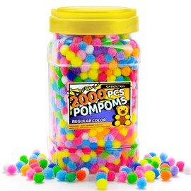 Bundooraking Pom Poms, 0.4 inch (1cm) 2000pcs Multicolor Bulk Mini Pom Poms Balls Arts&Crafts, Soft and Fluffy Small Craft Pom Poms in jar, Pom Poms for Crafts DIY Craft Supplies.