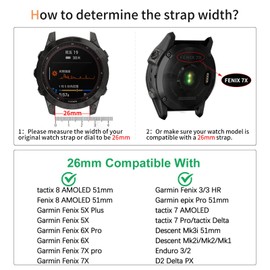 Silicone Band for Garmin Enduro 3 2/Fenix 8/tactix 8 AMOLED 51mm/Fenix 7X/6X, 26mm Quickfit Sprot Watch Strap Replacement for Fenix 7X pro sapphire solar/6X pro/5X/5X plus/epix Pro/Descent Mk2i