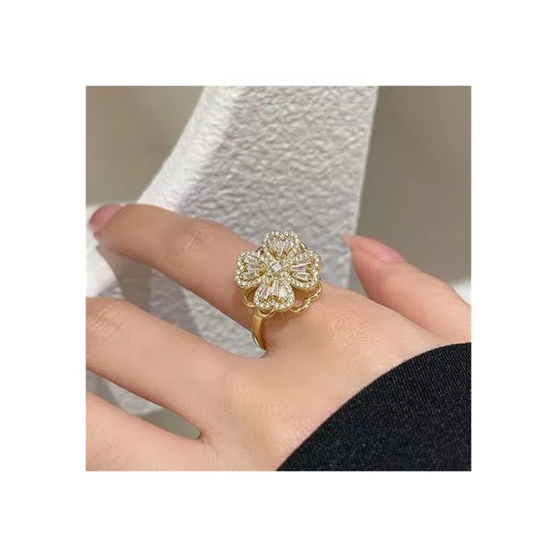 Dtup Anillo De Flor Giratorio Anti Estrés Chapado En Oro