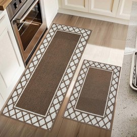 COSY HOMEER Washable Kitchen Rugs Sets of 2 Non-Slip Kitchen Mats for Floor Absorbent Kitchen Runner Rug for Kitchen Carpet,Sink Mat and Laundry, 20"x30"+20"x48",Brown