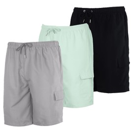 Real Essentials 3-Pack: Boys Swim Suit Board Shorts Kids Trunks Cargo Pockets Short Beach Swimwear Surf Swimming Swimsuit Bathing Suit Teen Youth Little Big Quick Dry Pool Liner - Set 3, S (6/7)