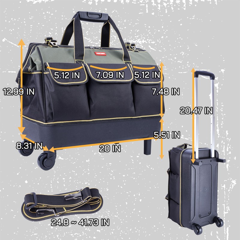 Justzon rolling tool bag with wheels for Electrician HVAC Tool