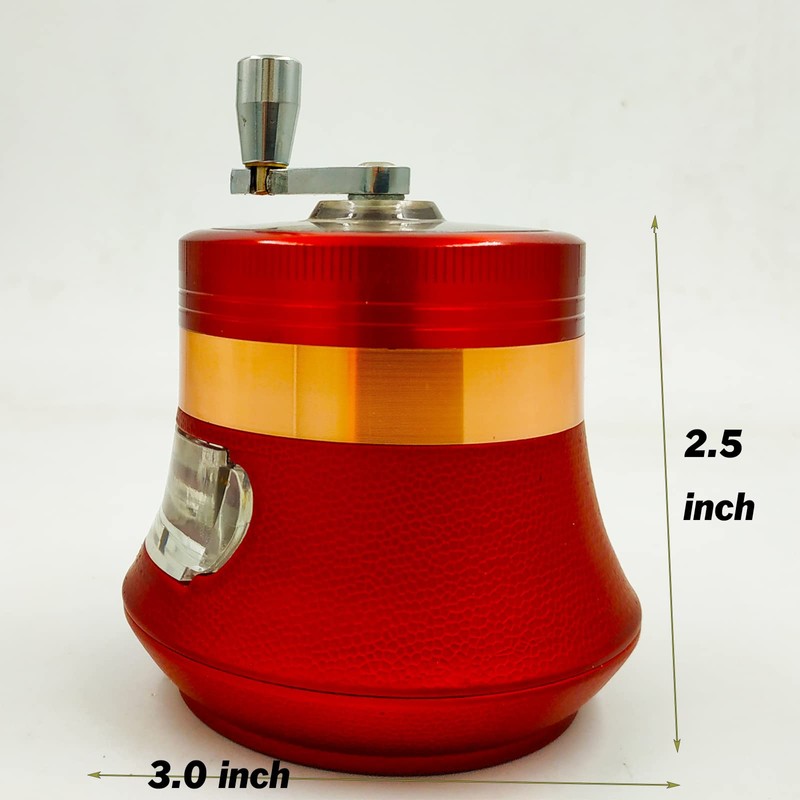 3 inch Hand Crank Grinder with Clear Top Red