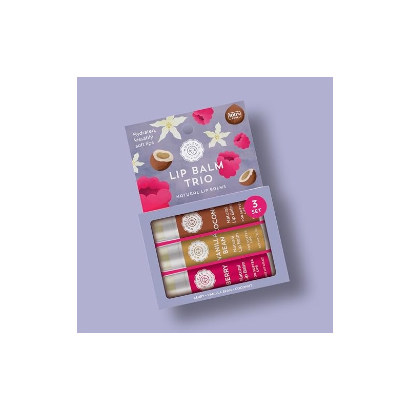 Lip Balm Set: All-Natural Shea Butter, Beeswax, Coconut Oil, Vitamin