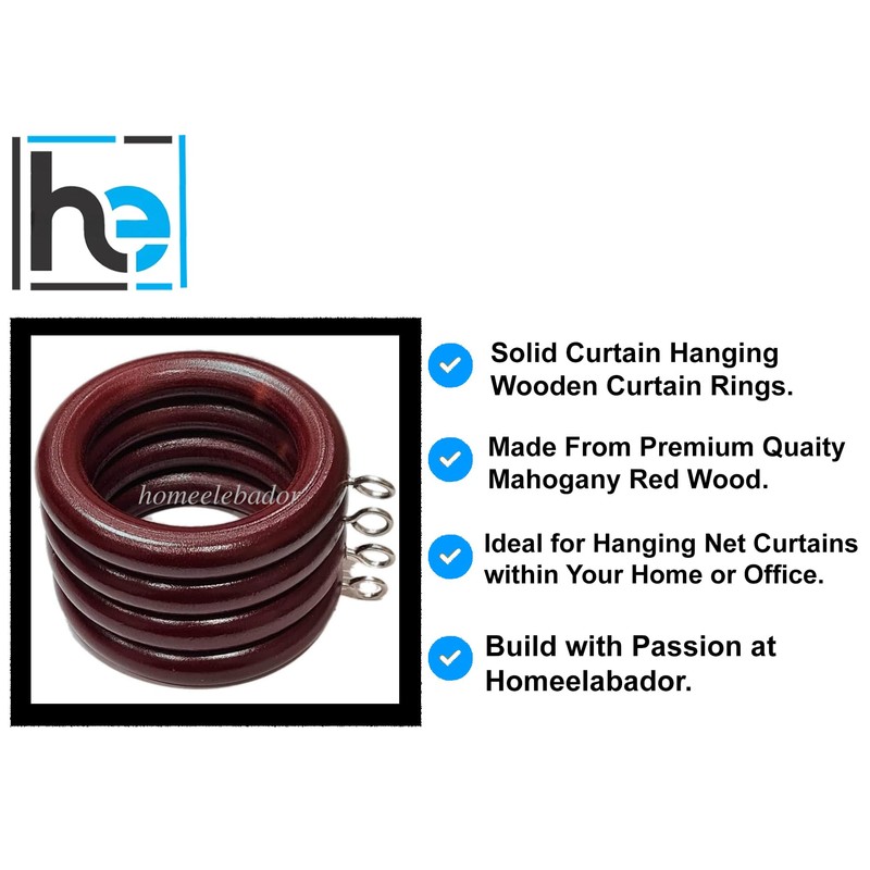 HomeElabador Wooden Curtain Hanging Ring Hooks with Eyes 24-Piece, 45