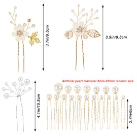 25 Pieces Flower Leaf Beads Wedding Bridal Hair Clips 3 Styles U Shape Hair Decorative Rhinestone Crystal Accessories Spiral Headpiece for Women Girls Bridesmaids