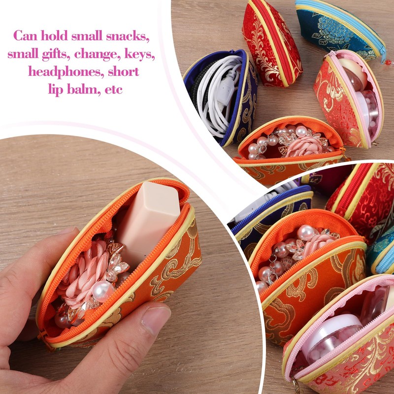 24 Pcs Silk Coin Purse Zipper Purse Embroidery Sugar Jewelry