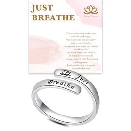 BEILIN Just Breathe Rings for Women, Sterling Silver Adjustable Anxiety Encourgement Thumb Rings Inspirational Mood Jewelry Gifts for Daughter, Metal, No Gemstone