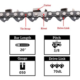 Kohnkd 3 Pack 20 Inch Chainsaw Chain 3/8" 050" 70 Drive Links fit for Poulan Pro PR5020 PP5020AV, for Echo CS-590 CS-600, for Jonsered 2063, for Makita DCS510, KP-D70 72YL70X3 72LPX70CQ