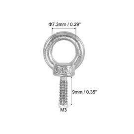 PATIKIL M3 x 9mm Lifting Shoulder Eye Bolt, 3Pcs 304 Stainless Steel Lifting Ring Threaded Eyebolt with Nuts Washers for Hanging Hammocks Articles