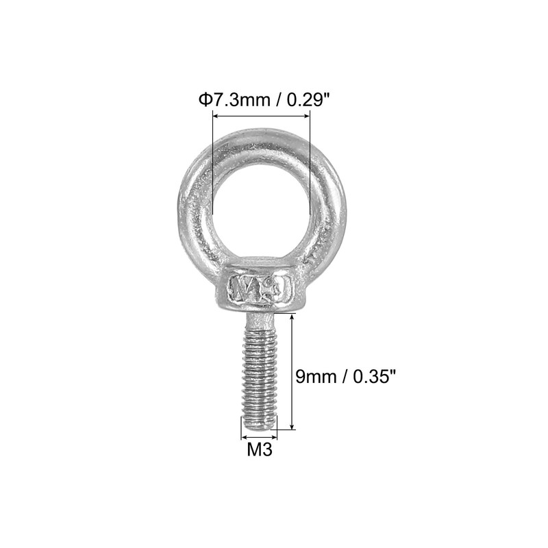 PATIKIL M3 x 9mm Lifting Shoulder Eye Bolt, 3Pcs 304