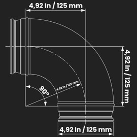 5'' Inch / 125mm 90 Degree Duct Connector - Galvanized Steel Elbow - Dryer Vent Pipe Bend - Metal Tube Joint for HVAC Ventilation