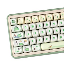 Sumgsn PBT Keycaps, Moa Profile Keycap, Cute Round Kawaii Keyboard Keycap, 141 Keys Green Frog Dye-Sublimation Keycap Set with Keycaps Puller for Mechanical Keyboard 60% 75% 100%