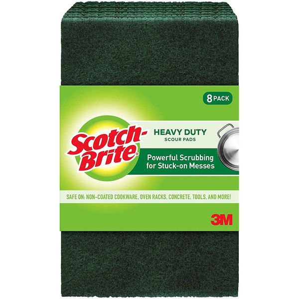 Scotch-Brite Heavy Duty Scour Pads, Ideal For Garden Tools and Grills, 8 Count (Pack of 1), Green