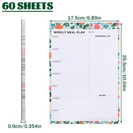 60 Sheets Weekly Meal Planner, Tear off Meal Planner and Shopping List Magnetic Shopping List Pad for Fridge Undated Fridge Notepad for Food Planning and Convenient Shopping, 7*10'' Flower Design