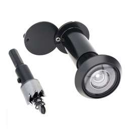 HOJLKLD Door Viewer Peephole 200 Degree Zinc Alloy with 16mm/0.63inch Drill Bit for 1-1/2" to 2-3/8" Doors (Black, 1x Peephole Set + Drill Bit)
