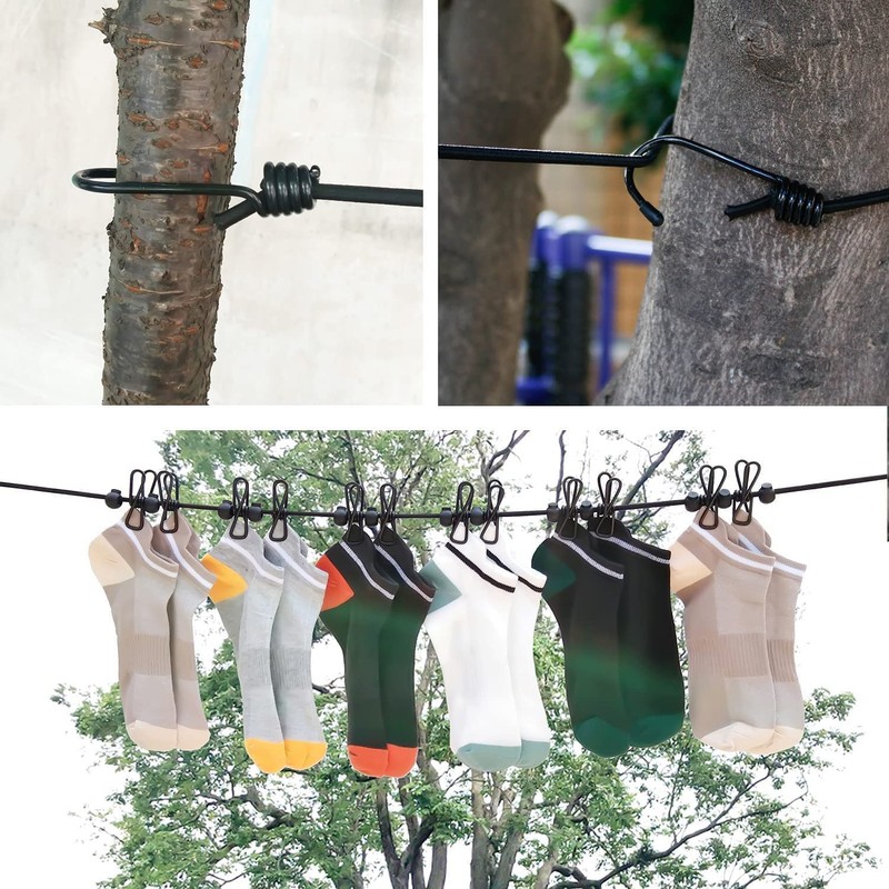 Portable Clothesline with 12 Clothespins, Windproof Travel Clothesline Stretchy Retractable