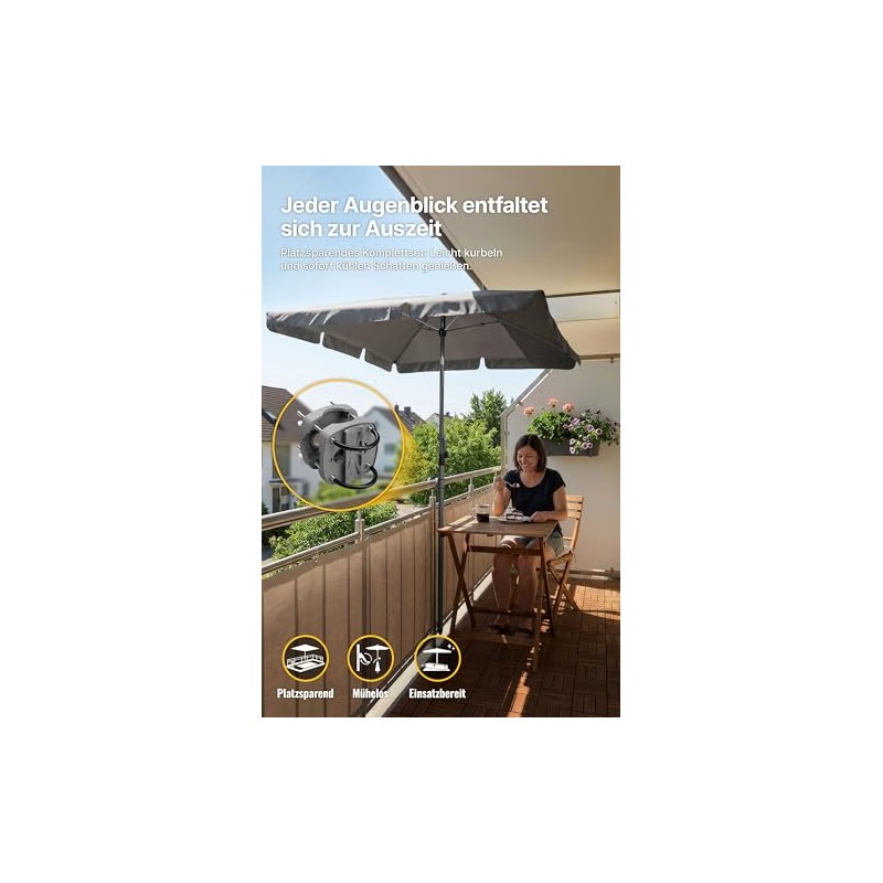 4smile Balcony Parasol 200 x 125 cm Set - UV50+