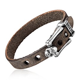 West Coast Jewelry Men's Distressed Black Genuine Leather Skull Adjustable Buckle Bracelet (10mm Wide)