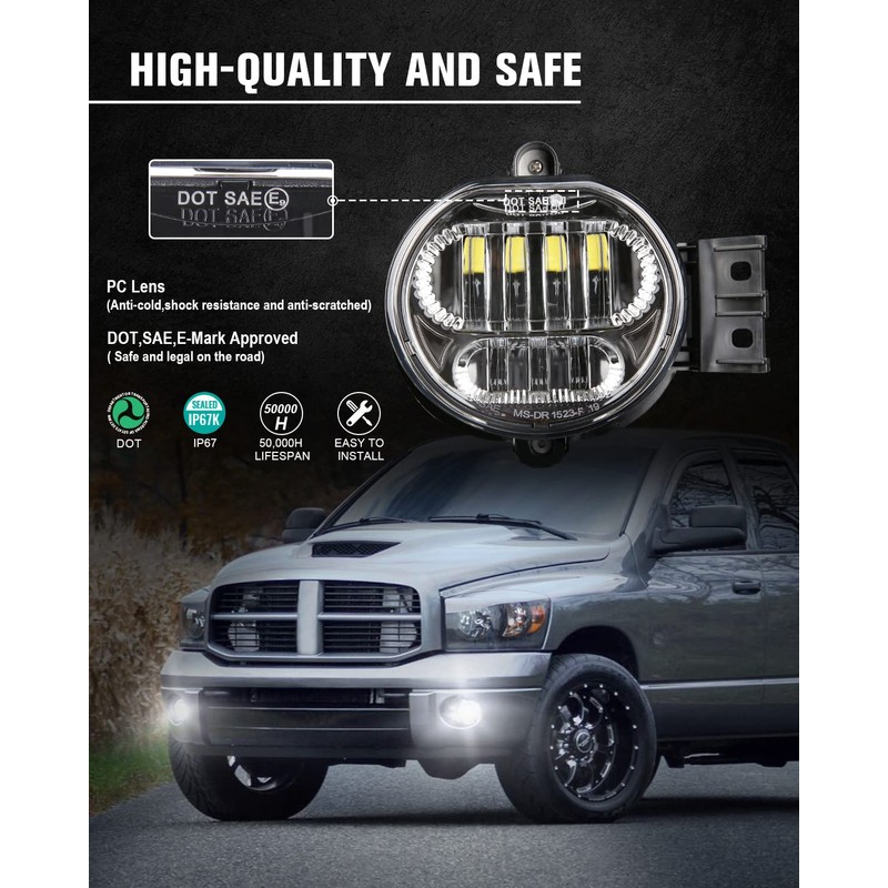 BICYACO New Version LED Fog Light Compatible with Dodge Ram