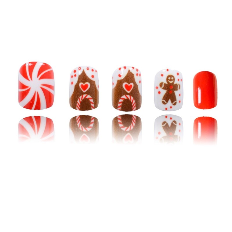 Christmas Glue on Nails - Short Oval Winter False Nails