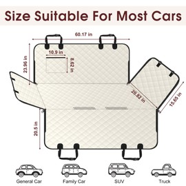 NECKORY Waterproof Dog Car Seat Cover for Back Seat - Durable, Scratch Proof Pet Hammock with Nonslip Design & Storage Pockets, Fits Cars, SUVs, Trucks - L, Beige/Black