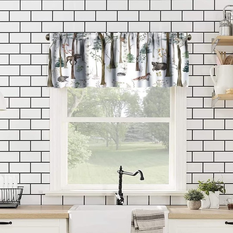 Rustic Forest Valance Curtain, Vintage Lodge Cabin Country Hunting Wild